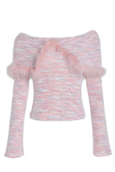 Vivid Feather Trimmed Off The Shoulder Top